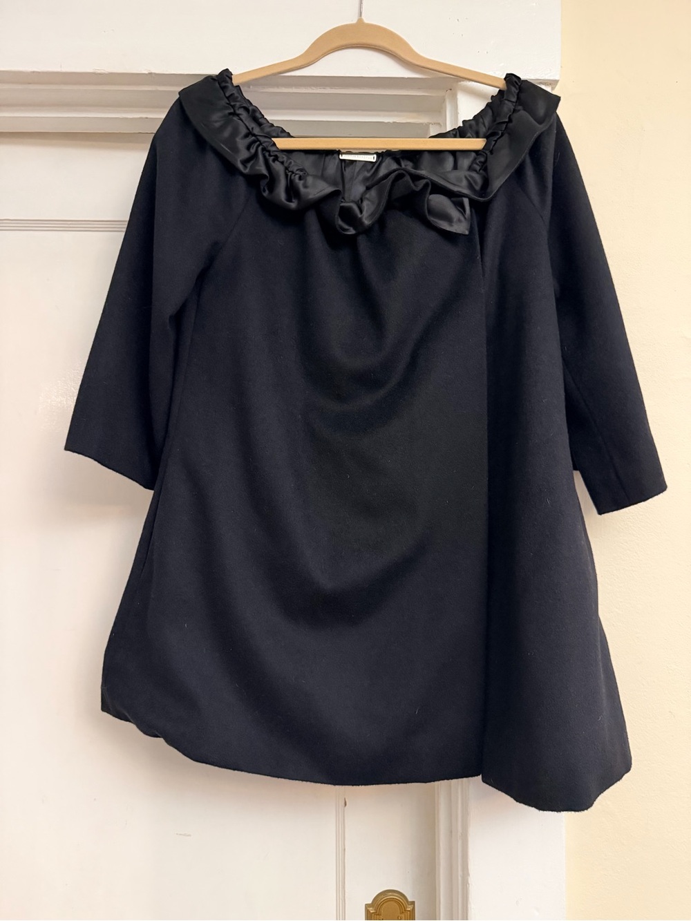 Loeffler Randall Women’s Size 2 Black Wool Blend Ruffle Collar Swing Coat